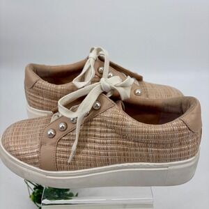 Alex Marie 10M Tan Woven Pearl Embellished Sneakers Lace-up‎ Casual Shoes Boho